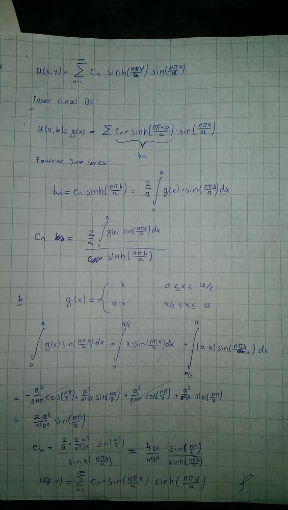 A Find The Solution U X Y Of Laplace S Equation In The Rectangle 0 X A 0 Y B That Satisfies The Boundary Conditions U 0 Y 0 U A Y 0 0 Y B U X 0 0 U X B G X 0 X A B Find The Solution If G X X 0 X A 2 A X A 2 X A C Fora 3 And B 1