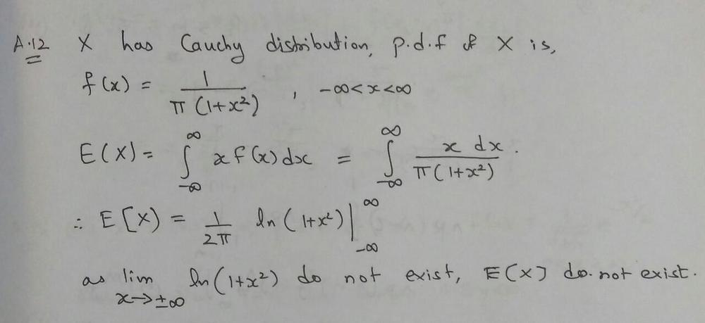 Let F X 1 P 1 X 2 X Be The Pdf Of The Cauchy Random Variable X Show That E X Does Not Exist Homework Help And Answers Slader