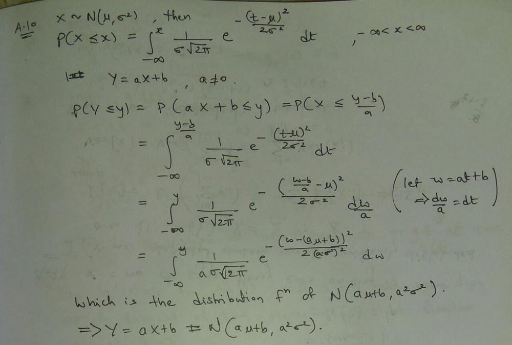 If X Is N M S Show That The Distribution Of Y Ax B Is N Am B A S A 0 Hint Find The Cdf P Y Y