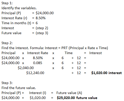 The Principal P Is Borrowed At Simple Interest Rate R For A Period Of Time T Find The Loan S Future Value A Or The Total Amount Due At Time T P