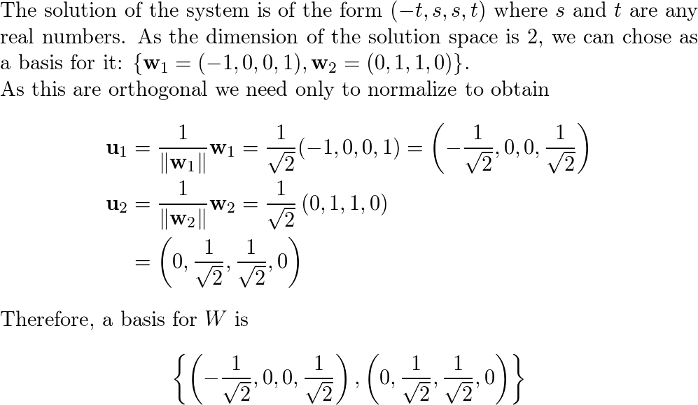 Find an orthonormal basis for the solution space of the homo Quizlet