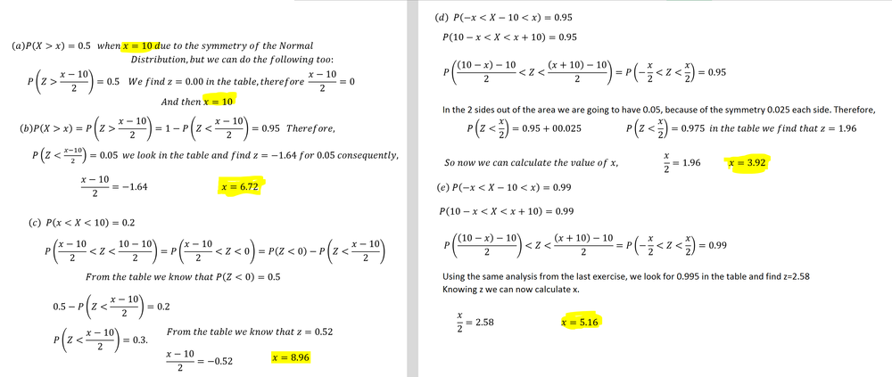 Assume That X Is Normally Distributed With A Mean Of 10 And A Standard Deviation Of 2 Determine The Value For X That Solves Each Of The Following A P X X