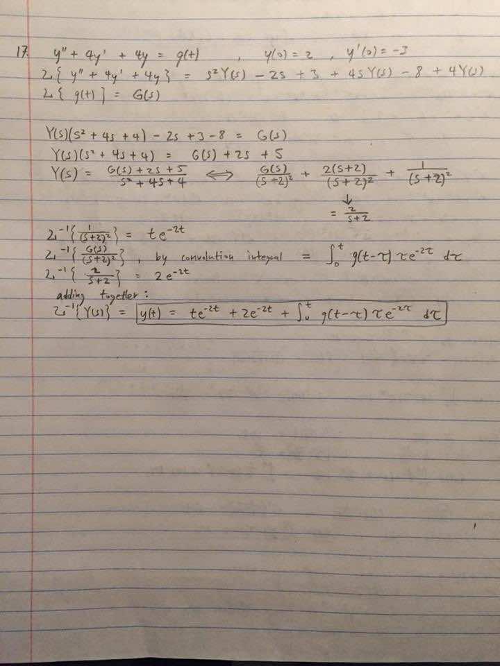 Express The Solution Of The Given Initial Value Problem In Terms Of A Convolution Integral Y 4y 4y G T Y 0 2 Y 0 3 Homework Help And Answers Slader