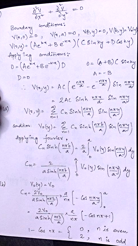 A Rectangular Pipe Running Parallel To The Z Axis From Math Infty Math To Math Infty Math Has Three Grounded Metal Sides At Y 0 And X 0 The Fourth Side At X B Is Maintained At A Specified Potential