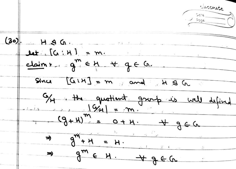 Let H Be A Normal Subgroup Of A Group G And Let M G H Show That A M H For Every A G Homework Help And Answers Slader