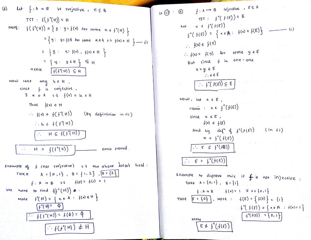 A Show That If F A Rightarrow B Is Injective And E Subseteq A Then F 1 F E E Give An Example To Show That Equality Need Not Hold If F Is Not Injective B