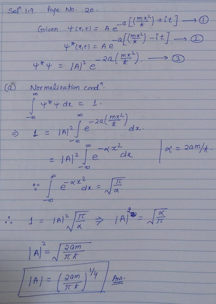 A Particle Of Mass M Has The Wave Function Math Psi X T A E A Left Left M X 2 Hbar Right I T Right Math Where A And A Are Positive Real Constants A Find A B For What Potential Energy