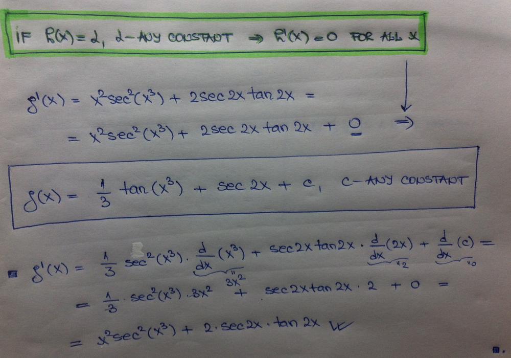 Find A Function F With The Given Derivative Math F X X 2 Sec 2 X 3 2 Sec 2x Tan 2x Math Homework Help And Answers Slader