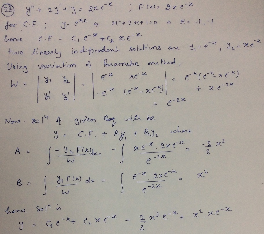 Solve The Given Nonhomogeneous Differential Equation By Using A The Method Of Undetermined Coefficients And B The Variation Of Parameters Method Y Prime Prime 2 Y Prime