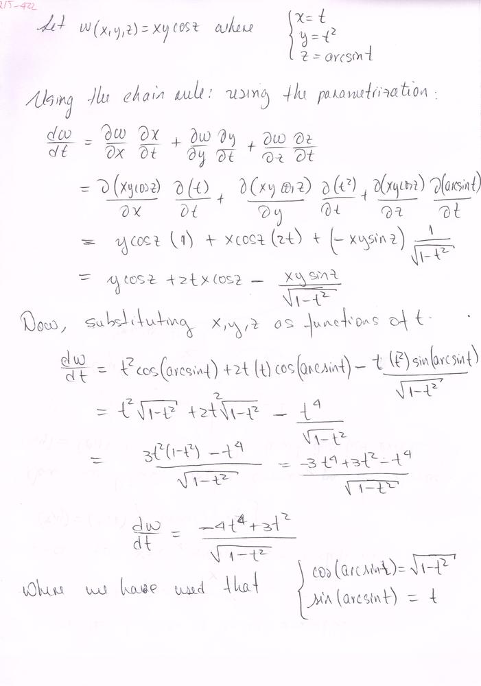 For The Following Exercises Use The Information Provided To Solve The Problem Let W X Y Z Xy Cos Z Were Math X T Y T 2 Math And Math Z