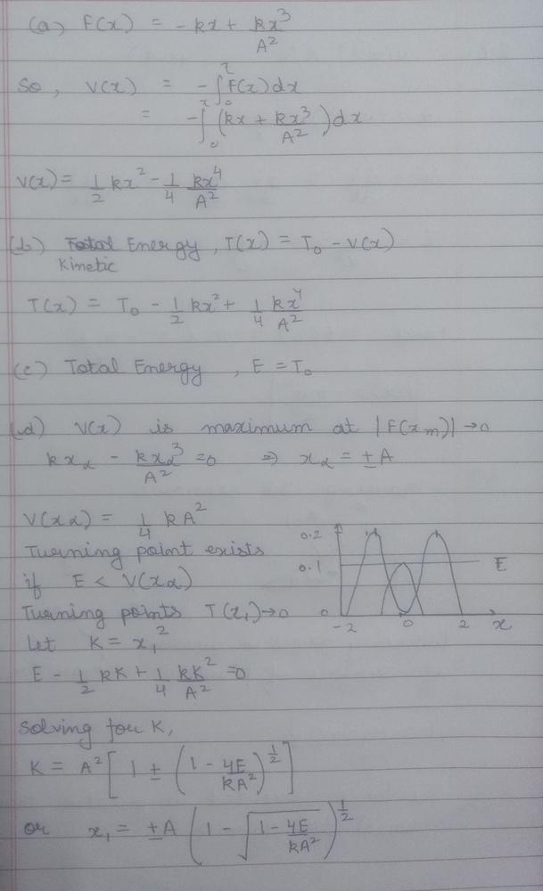 As In The Problem Above The Particle Is Projected To The Right With Initial Kinetic Energy T Math 0 Math But Subject To A Force Math F X K X K X 3 A 2 Math Where K And A Are