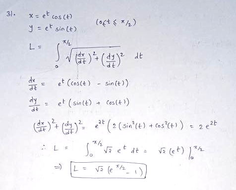 In Exercise Find The Exact Arc Length Of The Parametric Curve Without Eliminating The Parameter Math X E T Cos T Quad Y E T