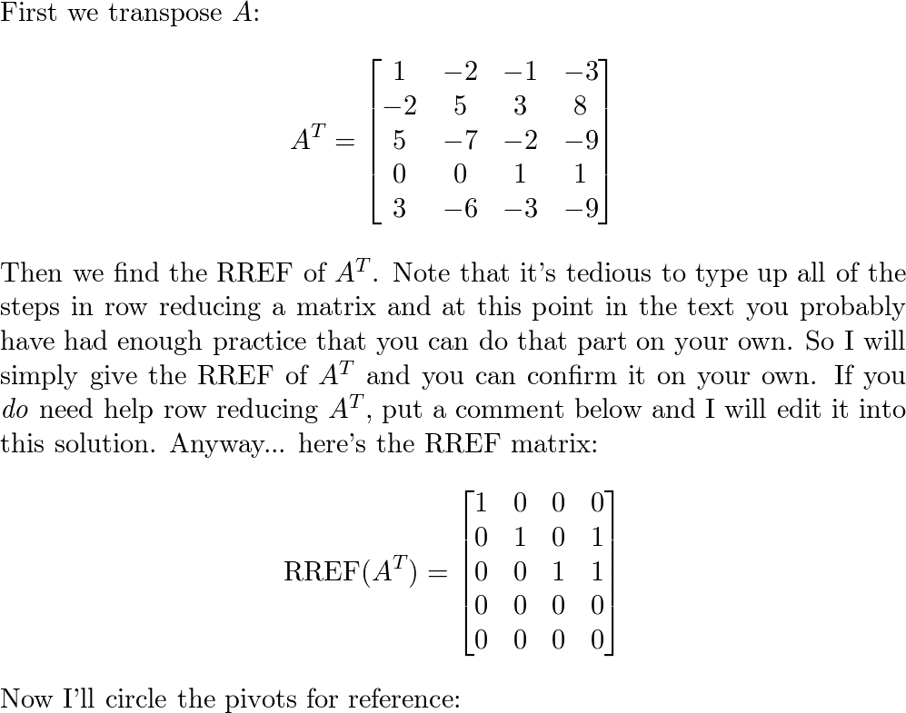 Find a basis for the row space of A that consists entirely o Quizlet