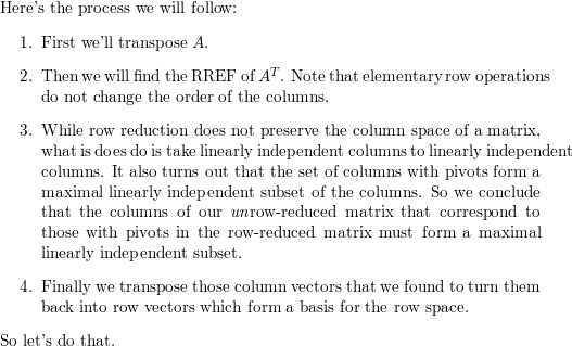 Find a basis for the row space of A that consists entirely o Quizlet