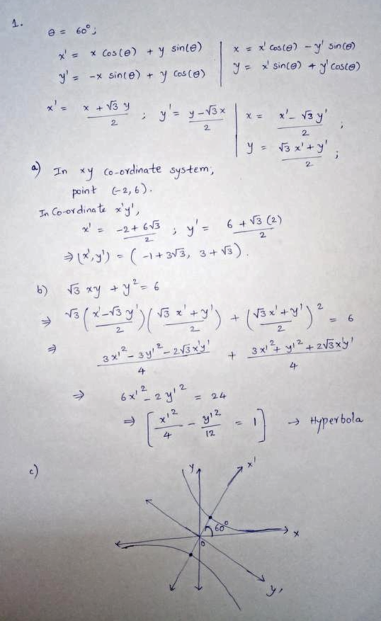 Let An X Y Coordinate System Be Obtained By Rotating An Xy Coordinate System Through An Angle Of 8 60 A Find The X Y Coordinates Of The Point Whose Xy Coordinates Are 2 6 B Find An Equation