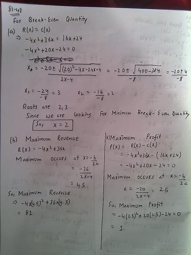 Let Math C X Math Be The Cost To Produce Math X Math Batches Of Widgets And Let Math R X Math Be The Revenue In Thousands Of Dollars For Each Exercise A Graph Both Functions B Find The Minimum