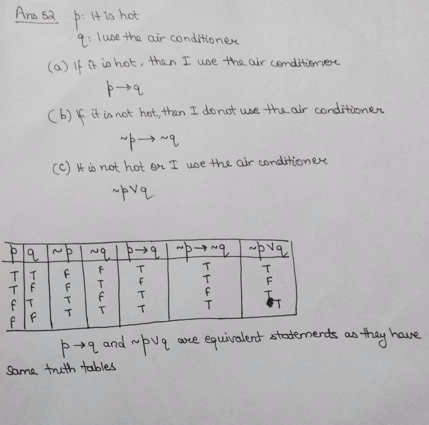 Determine Which If Any Of The Three Given Statements Are Equivalent A If It Is Hot Then I Use The Air Conditioner B If It Is Not Hot Then I Do Not