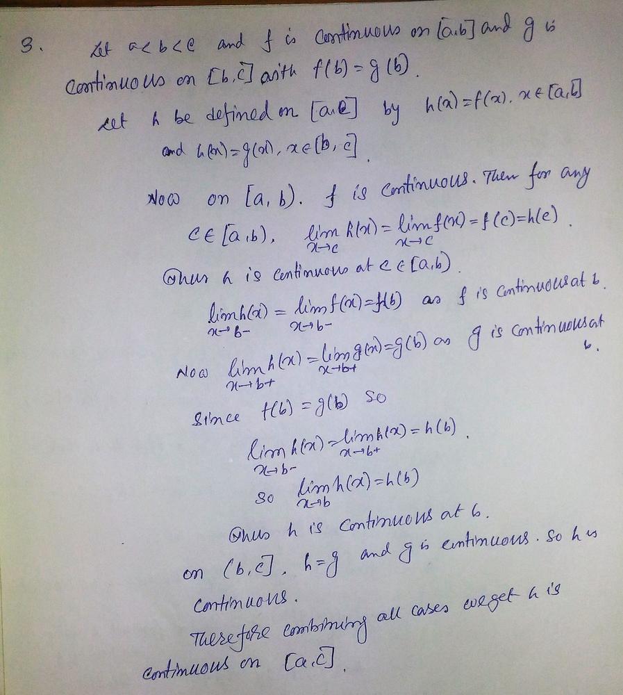 Let A B C Suppose That F Is Continuous On A B That G Is Continuous On B C And That F B G B Define H On A C By H X