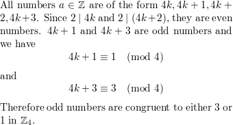 Prove That Every Odd Integer Is Congruent To Math 1 Math Modulo Math 4 Math Or To Math 3 Math Modulo Math 4 Math Homework Help And Answers Slader