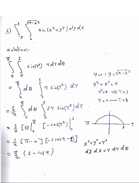 Evaluate The Iterated Integral By Converting To Polar Coordinates 3 3 9 X 2 0 Sin X 2 Y 2 Dydx Homework Help And Answers Slader