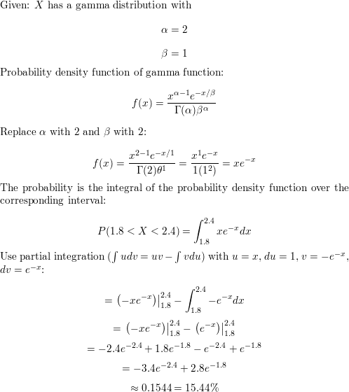 If A Random Variable X Has The Gamma Distribution With Alpha 2 And Beta 1 Find P 1 8 X 2 4 Homework Help And Answers Slader