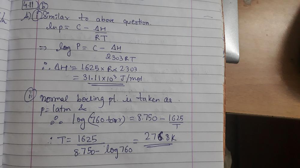The Vapour Pressure Of Benzene Between Math 10 Circ Mathrm C Math And Math 30 Circ Mathrm C Math Fits The Expression Log P Torr 7 960 1780 K T Calculate I The Enthalpy Of Vaporization And Ii The Normal Boiling Point