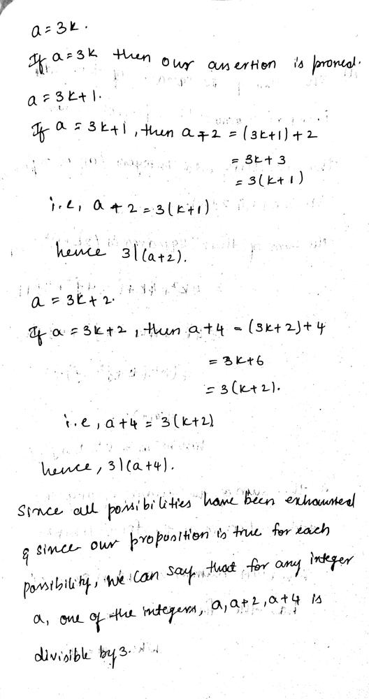 Prove That For Any Integer Math A Math One Of The Integers Math A A 2 A 4 Math Is Divisible By 3 Homework Help And Answers Slader