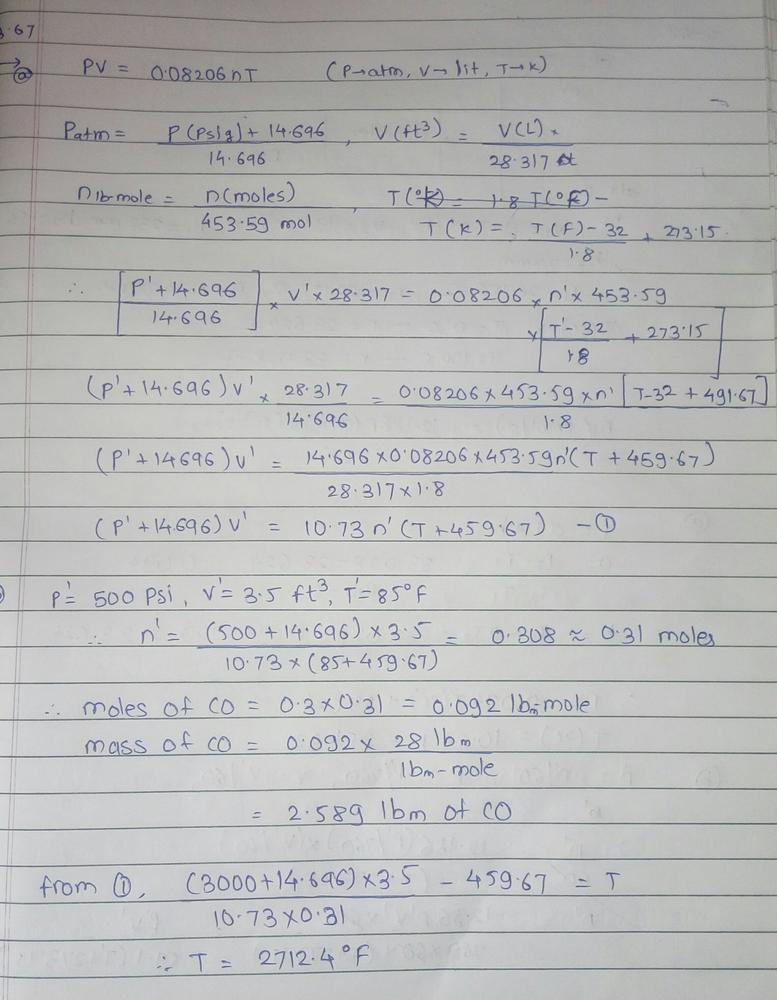 The Ideal Gas Equation Of State Relates Absolute Pressure P Atm Gas Volume V Liters Number Of Moles Of Gas N Mol And Absolute Temperature T K Math P V 0 006 N T Math A Convert The Equation To One