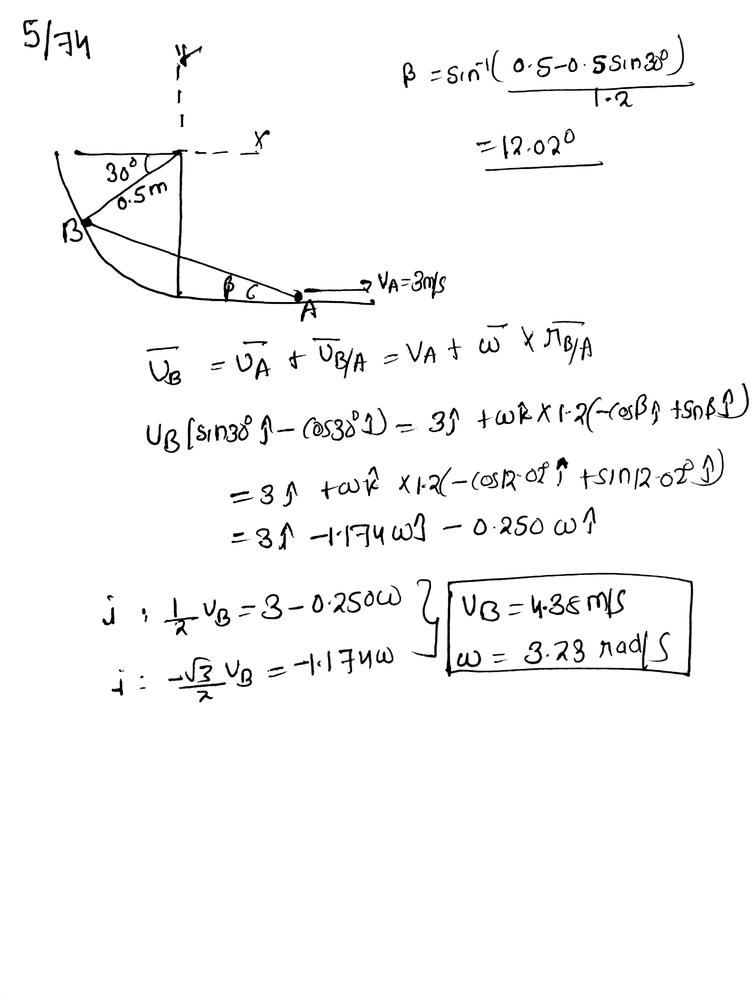 At The Instant Represented The Velocity Of Point A Of The 1 2 M Bar Is 3 M S To The Right Determine The Speed Math V B Math Of Point B And The Angular Velocity Math Omega Math Of