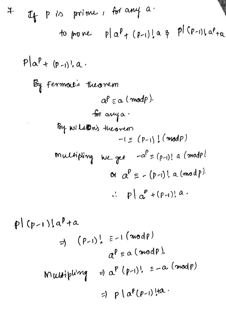 If Math P Math Is A Prime Prove That For Any Integer Math A Math Math P A P P 1 A Quad Math And Math Quad P P 1 A P A Math Hint By Wilson S Theorem Math A P P 1 A Equiv A P A Bmod