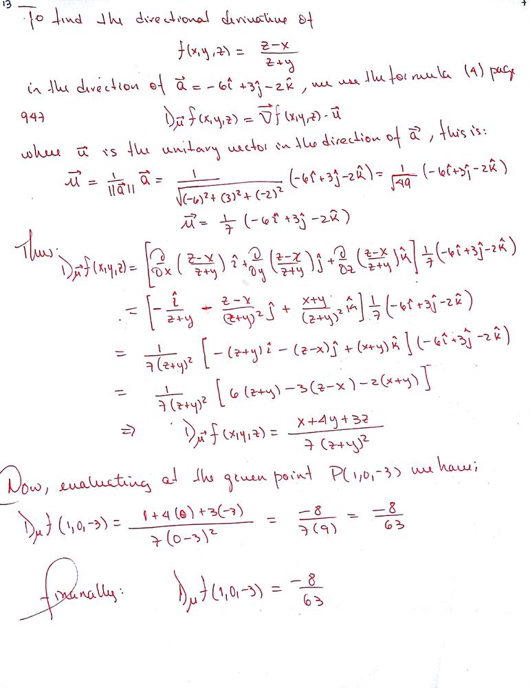 In Exercise Find The Directional Derivative Of Math F Math At Math P Math In The Direction Of A F X Y Z Frac Z X Z