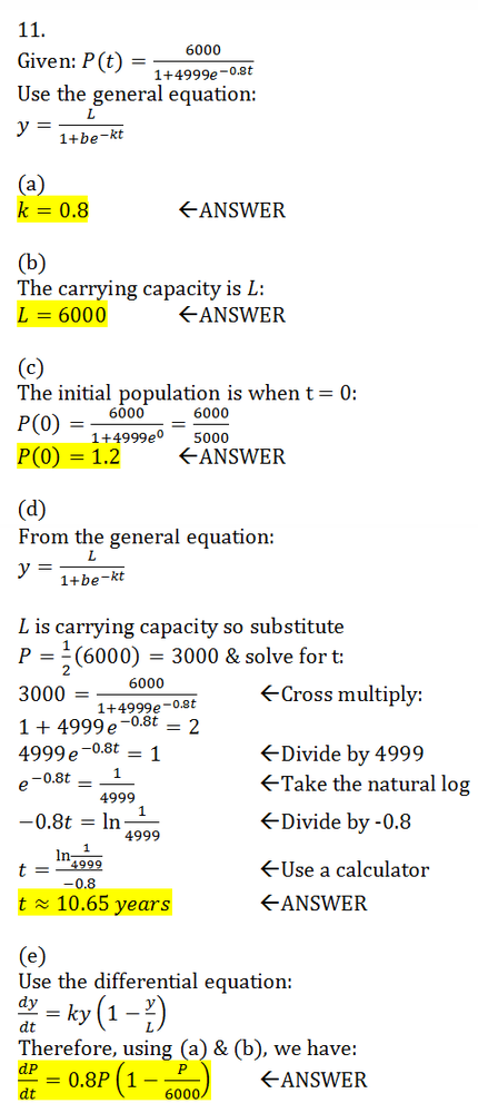 The Logistic Equation Models The Growth Of A Population Use The Equation To A Find The Value Of K B Find The Carrying Capacity C Find The Initial Population D Determine When