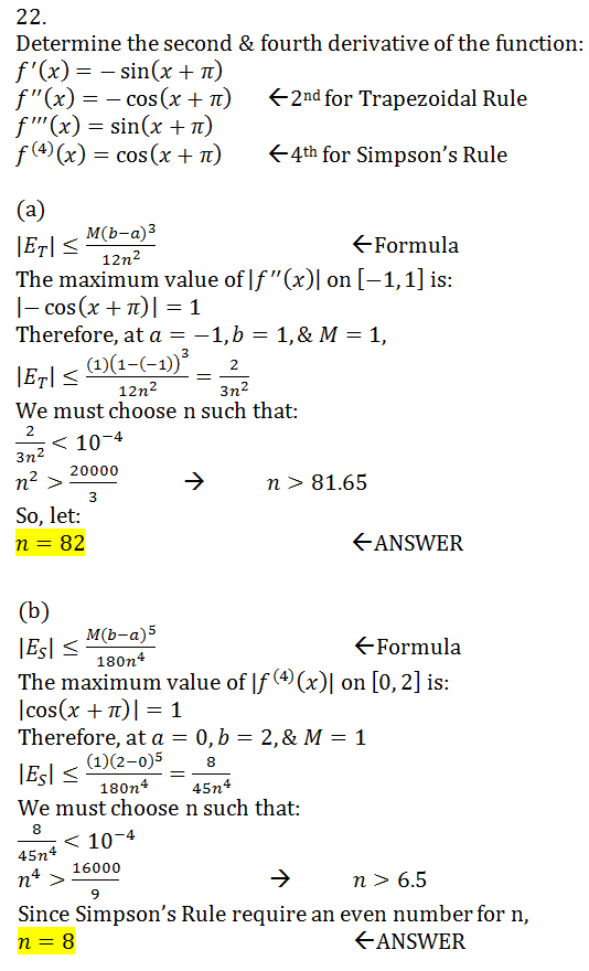 Estimate The Minimum Number Of Subintervals Needed To Approximate The Integrals With An Error Of Magnitude Less Than 10 4 By A The Trapezoidal Rule And B Simpson S Rule Int