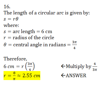 Find the radius of a circular sector with angle $3 \pi / 4$ | Quizlet