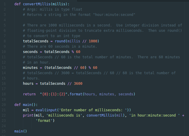 Write a function that converts milliseconds to hours, minute | Quizlet