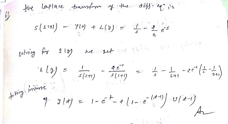 Use The Laplace Transform To Solve The Given Initial Value Problem Math Y Prime Y F T Quad Y 0 0 Math Where Math F T Left Begin Array Cc 1 0 Leq T 1 1 T Geq 1 End Array Right Math Homework Help And Answers