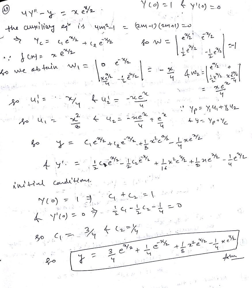 Solve The Differential Equation By Variation Of Parameters Subject To The Initial Conditions Math Y 0 1 Y 0 0 Math 4 Y Prime Prime Y X E X 2 Homework Help And Answers Slader