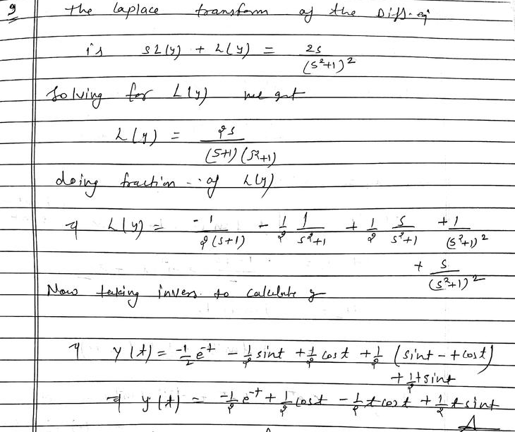 Use The Laplace Transform To Solve The Given Initial Value Problem Use The Table Of Laplace Transforms In Appendix Iii As Needed Math Y Prime Y T Sin T Quad Y 0 0 Math Homework Help And Answers