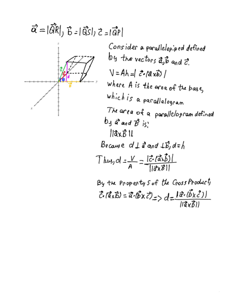 Let P Be A Point Not On The Plane That Passes Through The Points Q R And S Show That The Distance D From P To The Plane Is D A Bxc Axb