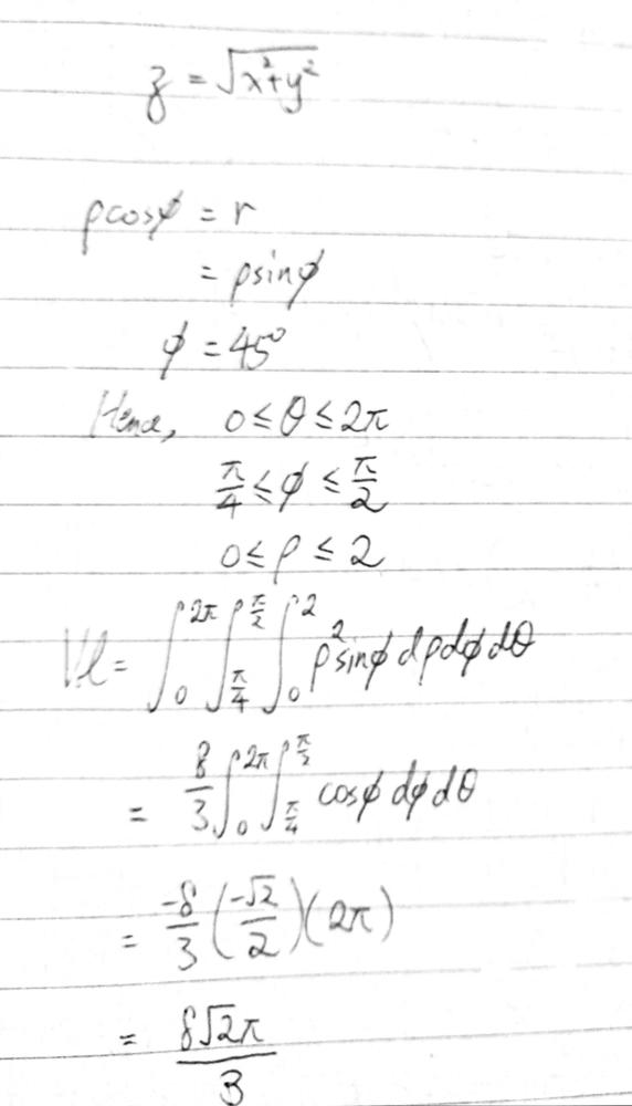 Use Spherical Coordinates Find The Volume Of The Solid That Lies Within The Sphere X 2 Y 2 Z 2 4 Above The Xy Plane And Below The Cone Z X 2 Y 2 1 2 Homework Help And Answers Slader