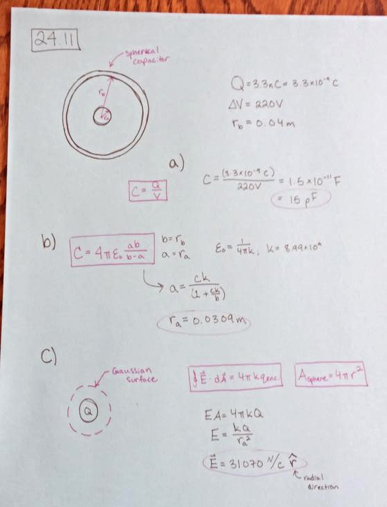 A Spherical Capacitor Contains A Charge Of 3 30 Nc When Connected To A Potential Difference Of 2 V If Its Plates Are Separated By Vacuum And The Inner Radius Of The Outer