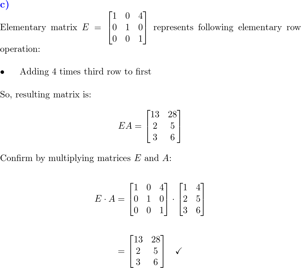 Elementary matrix E and matrix A are given. Write down the r Quizlet