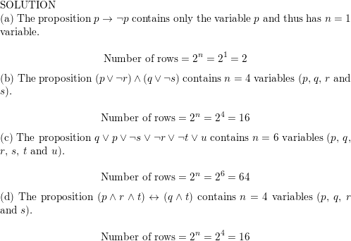 How Many Rows Appear In A Truth Table For Each Of These Compound Propositions A P P B P R Q S C Q P S