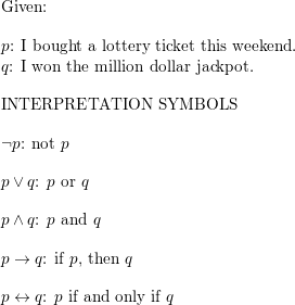 Let P And Q Be The Propositions P I Bought A Lottery Ticket This Week Q I Won The Million Dollar Jackpot Express Each Of These Propositions As An English