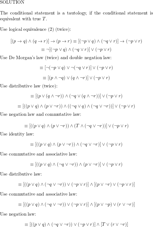 Show That P Q Q R P R Is A Tautology Homework Help And Answers Slader