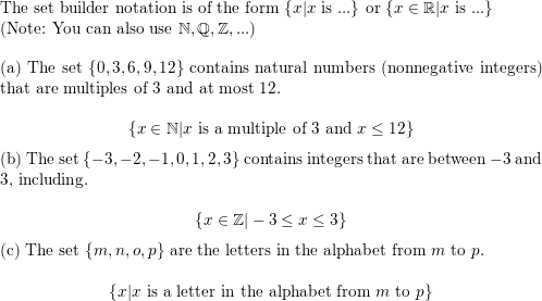 Use Set Builder Notation To Give A Description Of Each Of These Sets A 0 3 6 9 12 B 3 2 1 0 1 2 3 C M N O P Homework Help And Answers Slader