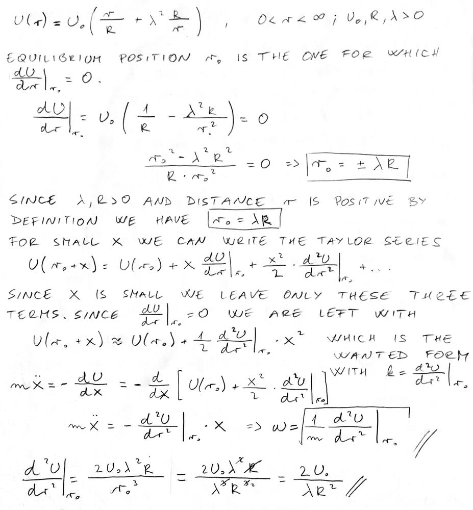 The Potential Energy Of A One Dimensional Mass M At A Distance R From The Origin Is U R U O R R L 2 R R For 0 R With U O R