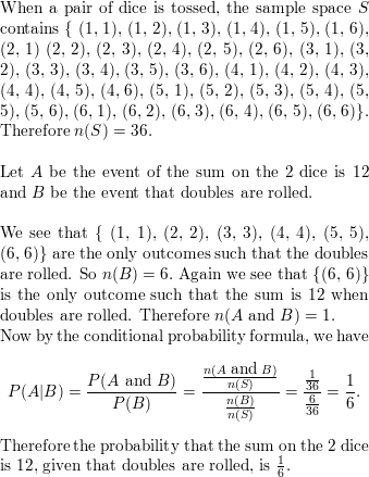 What is the probability of rolling doubles on a pair of dice