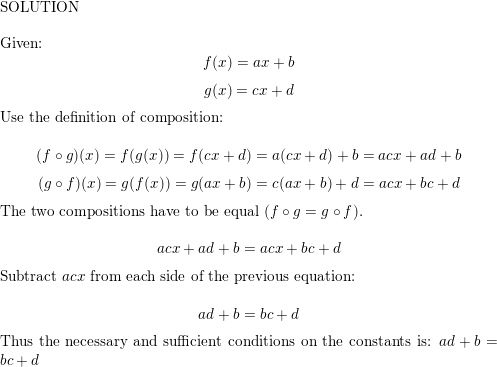 Let F X Ax B And G X Cx D Where A B C And D Are Constants Determine Necessary And Sufficient Conditions On The Constants A B C