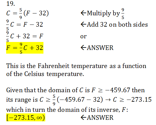 C(x) = 5/9(x - 32). The function C gives the temperature, in